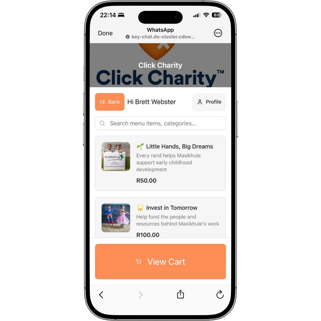 Click Charity® inside WhatsApp